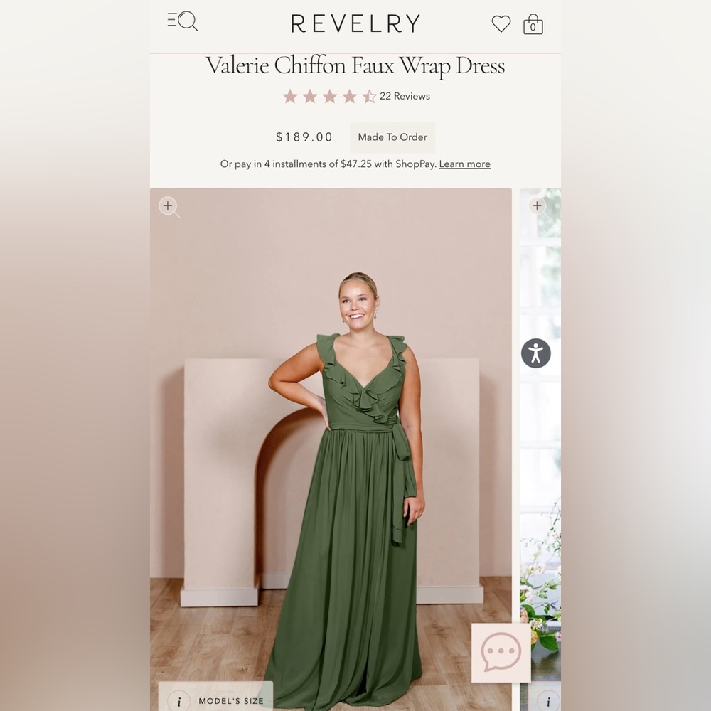 Revelry bridesmaid dress: Valerie Chiffon Wrap Dress - Olive Green - Size 6